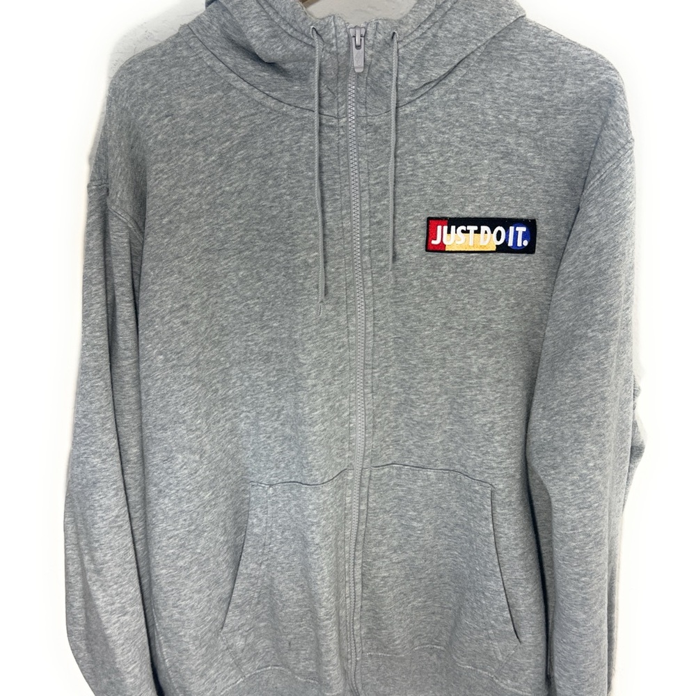 Vintage Nike Just Do It Zip Up Gray Hoodie Sweatshirt Mens Sz XL Heavy